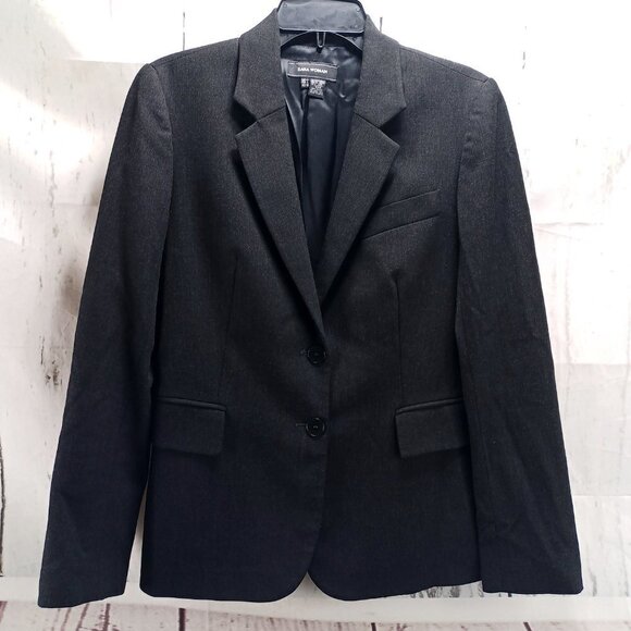 Zara Woman Size 8 Charcoal Polyester Blend 2 Button Suit Blazer Jacket - Picture 1 of 15